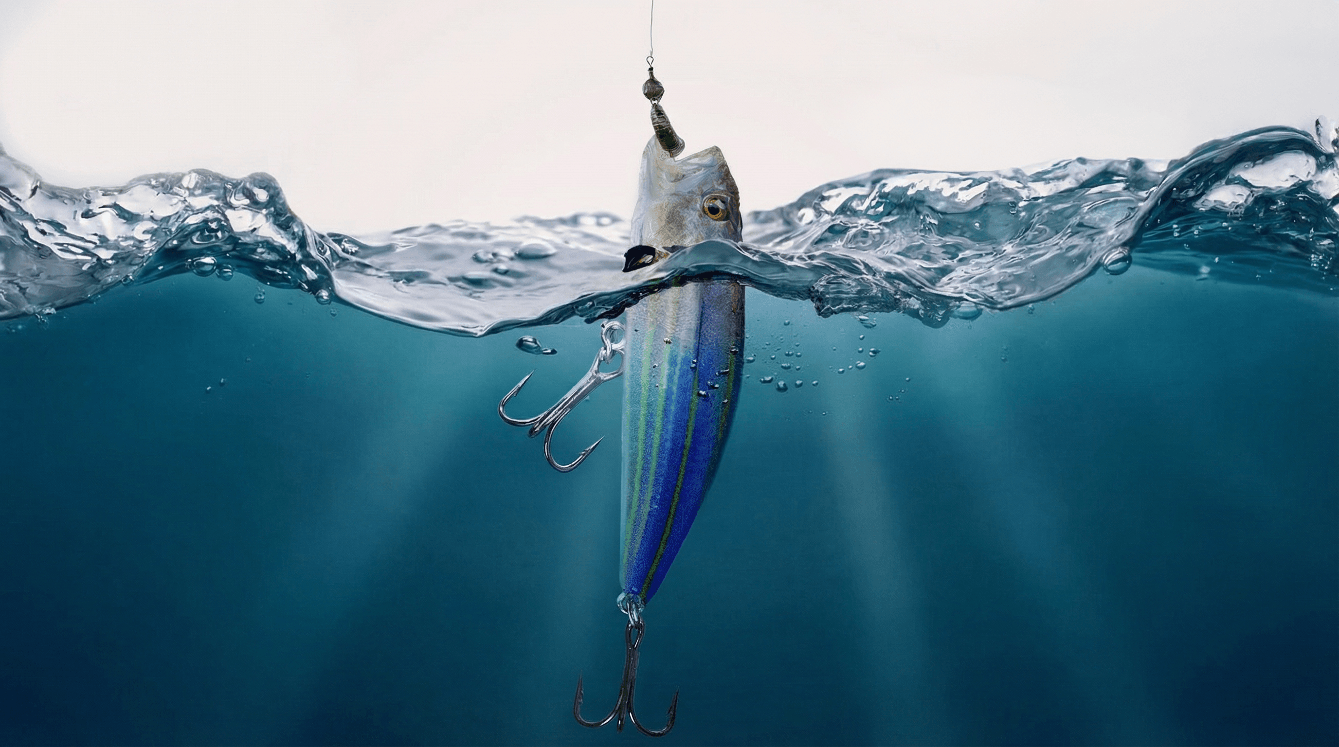 Fishing guides hero — underwater lure scene